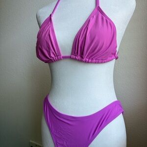 Women’s Pink Triangle Bikini Set - Classic Halter Top & Brief Bottom